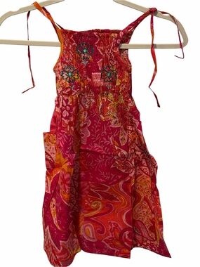 Raj Pink Paisley Floral Smocked Tie Strap Dress 2T Cotton NWT